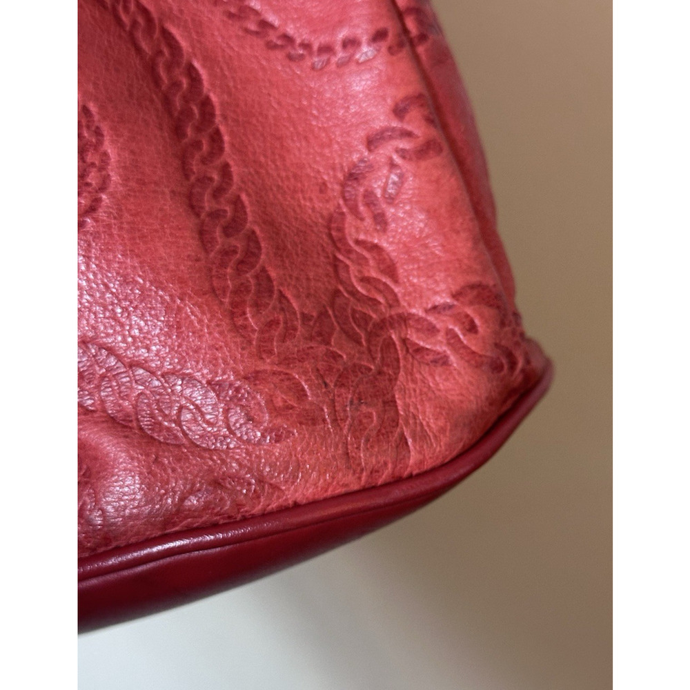 Red Leather Embossed Bucket Bag Crossbody Drawstring Purse Boho Western Festival - Picture 9 of 15